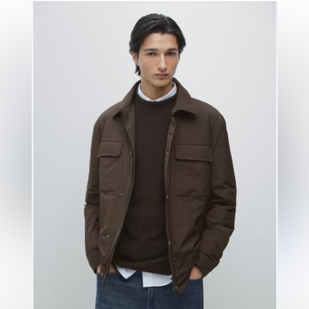 Zara Men's Brown Quilted Over Shirt Jackets Large Pockets Cotton Large Shacket
